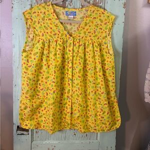 Yellow fruit pattern sleeveless snap down apron